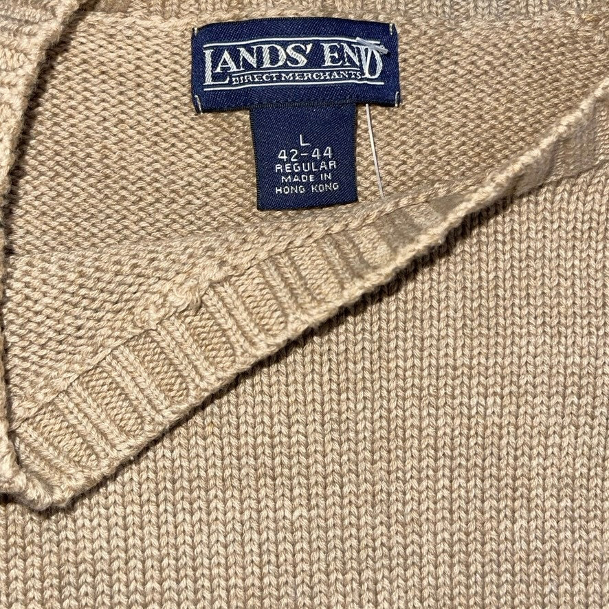 Land's End Classic Crewneck Cotton Knit Sweater Tan Beige Size Large