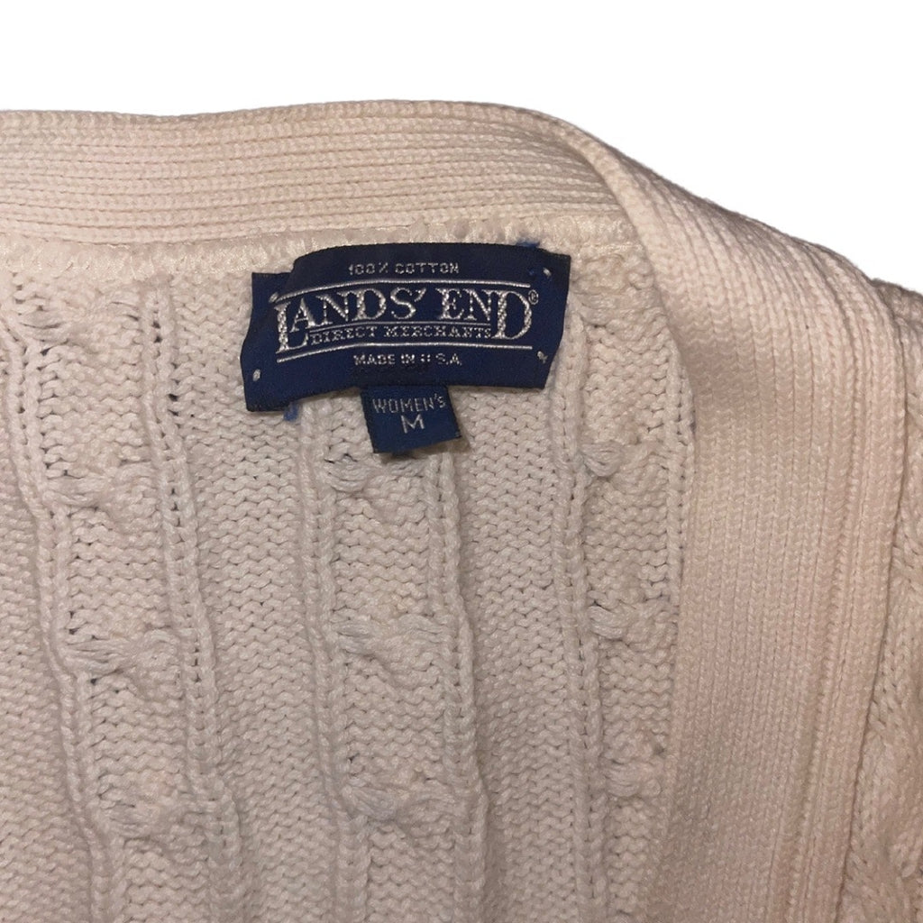 Lands' End Beige Cable Knit Button down Cardigan Sweater Medium Preppy Academia