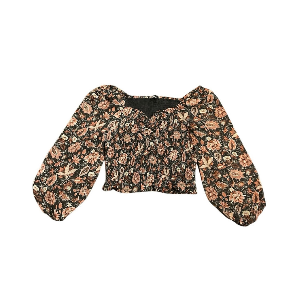 Madewell Lucie Smoked Bodice Floral Top SZ L Coquette Botanical Romantic Whimsy