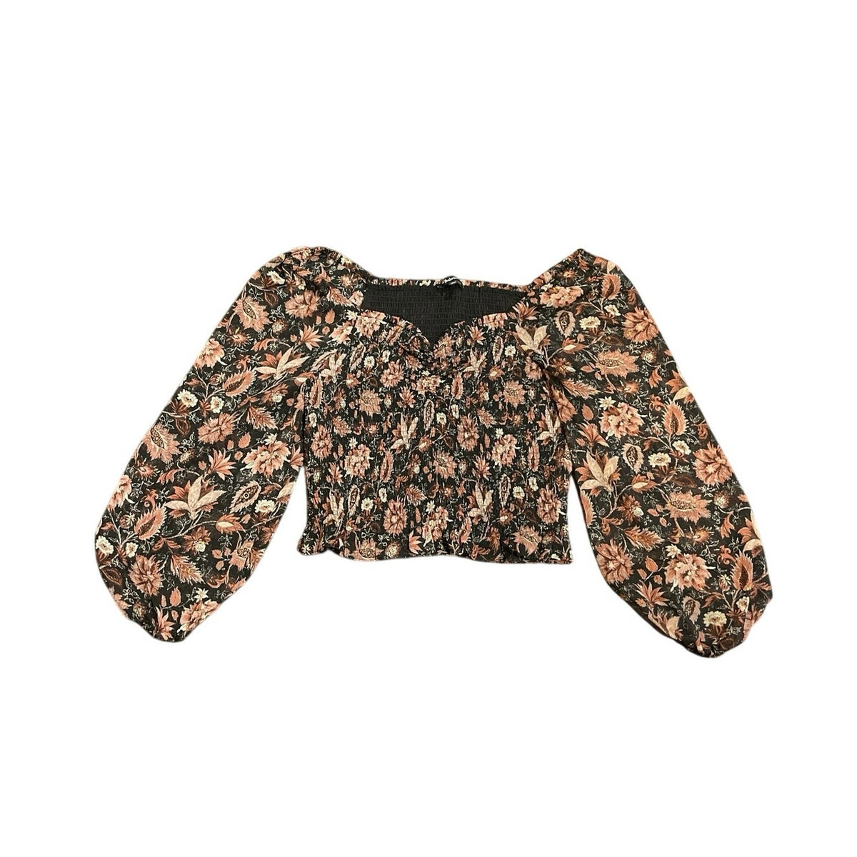 Madewell Lucie Smoked Bodice Floral Top SZ L Coquette Botanical Romantic Whimsy