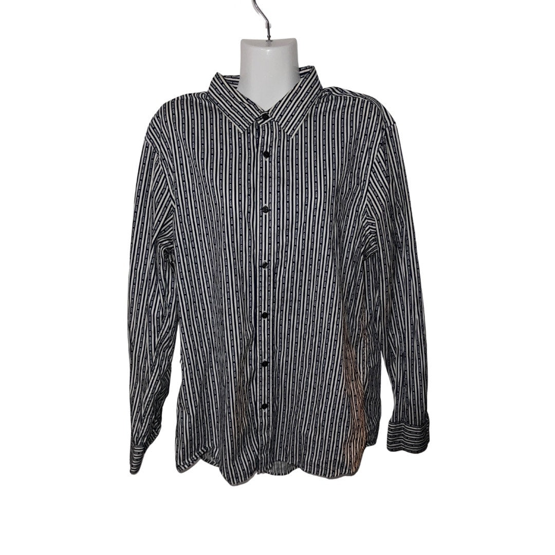 Michael Kors Long Sleeve Striped with logo button up dress shirt Classic Fit
