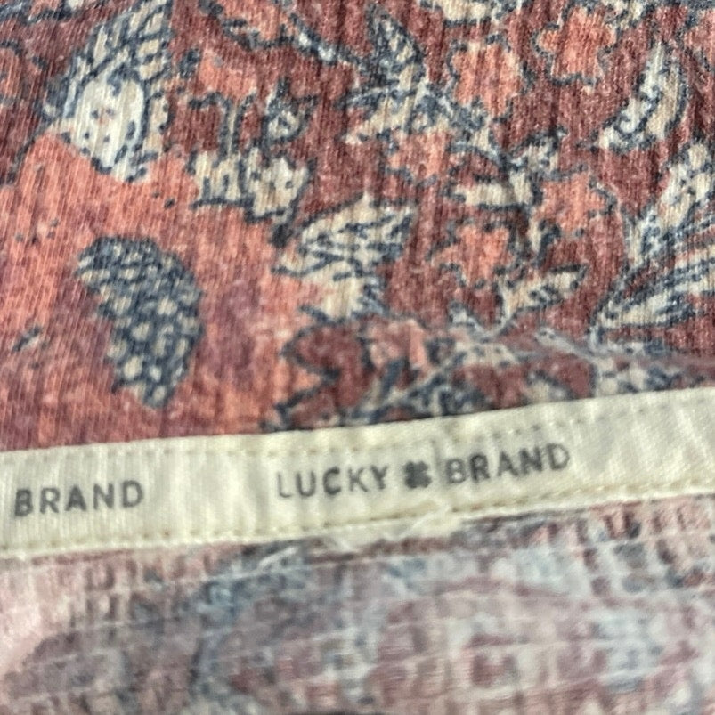 Lucky Brand Short Sleeve Floral Paisley Motif Relaxed Fit Camp Shirt M Botanical