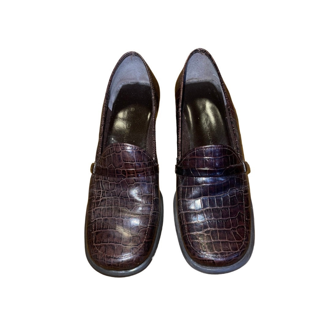 Bandolino Brown Croc Chunky Heel Leather Loafer Size 6 Slip on Preppy Academia