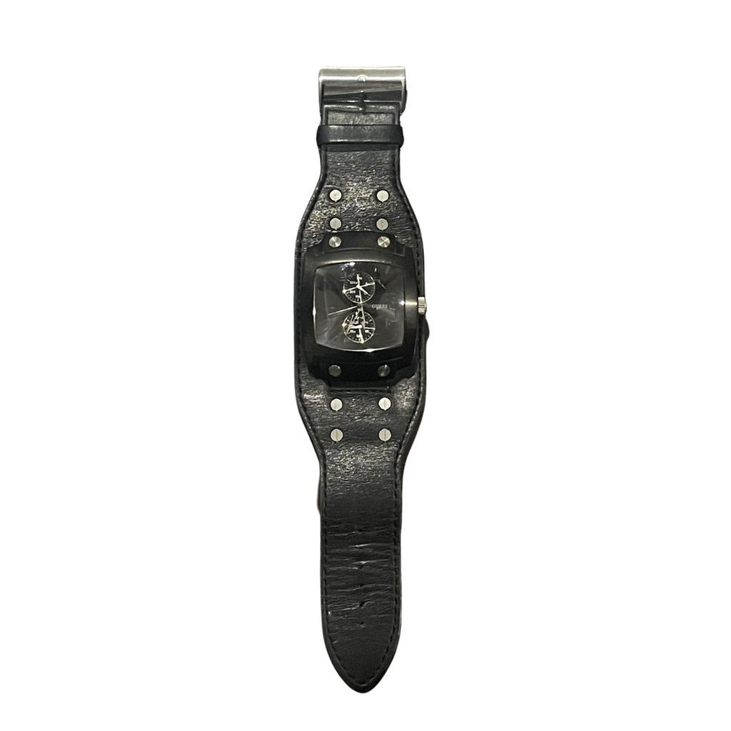Guess Phantom Wrist Watch Wide Leather Cuff Band W14517G1 Military Combat Y2K