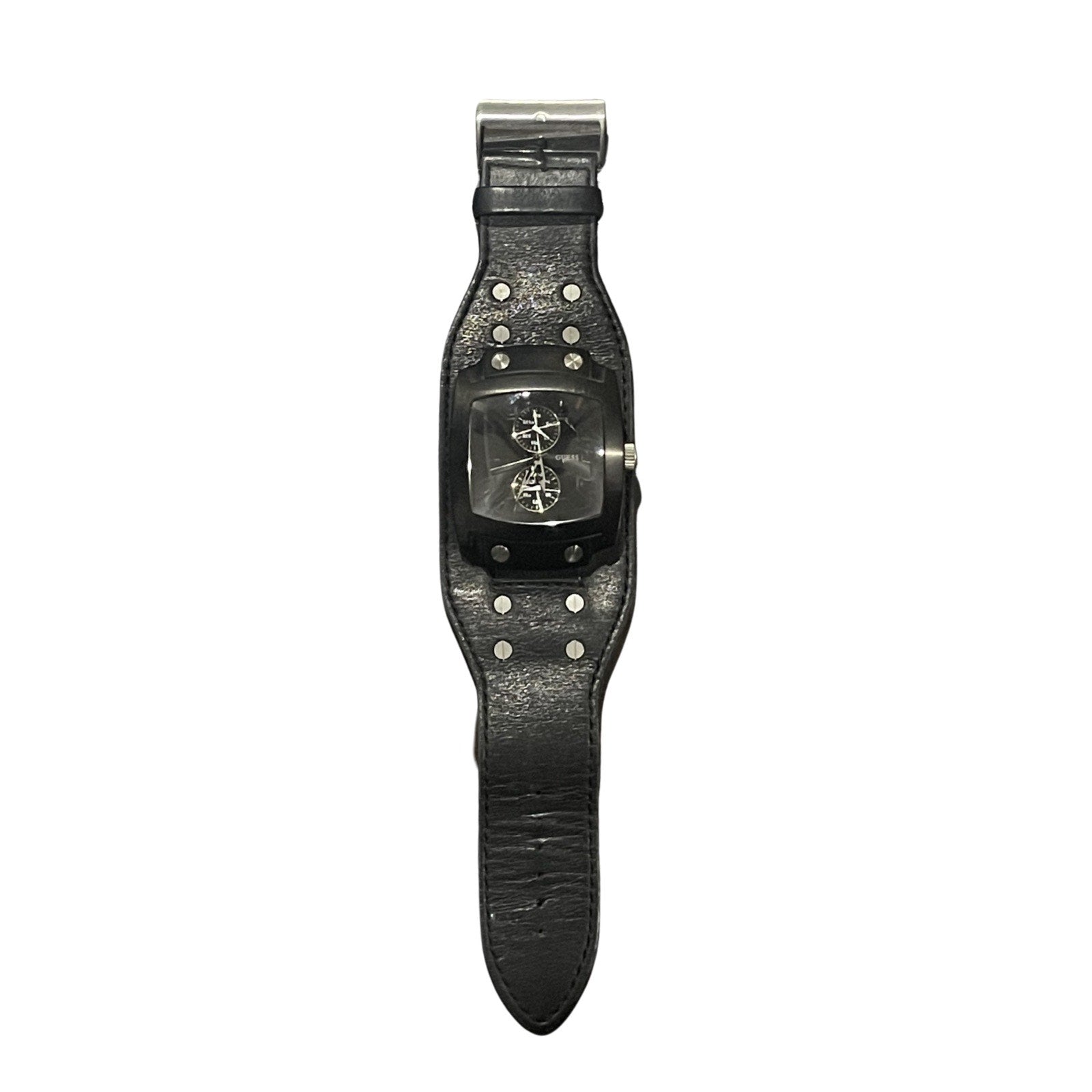 Guess Phantom Wrist Watch Wide Leather Cuff Band W14517G1 Military Combat Y2K