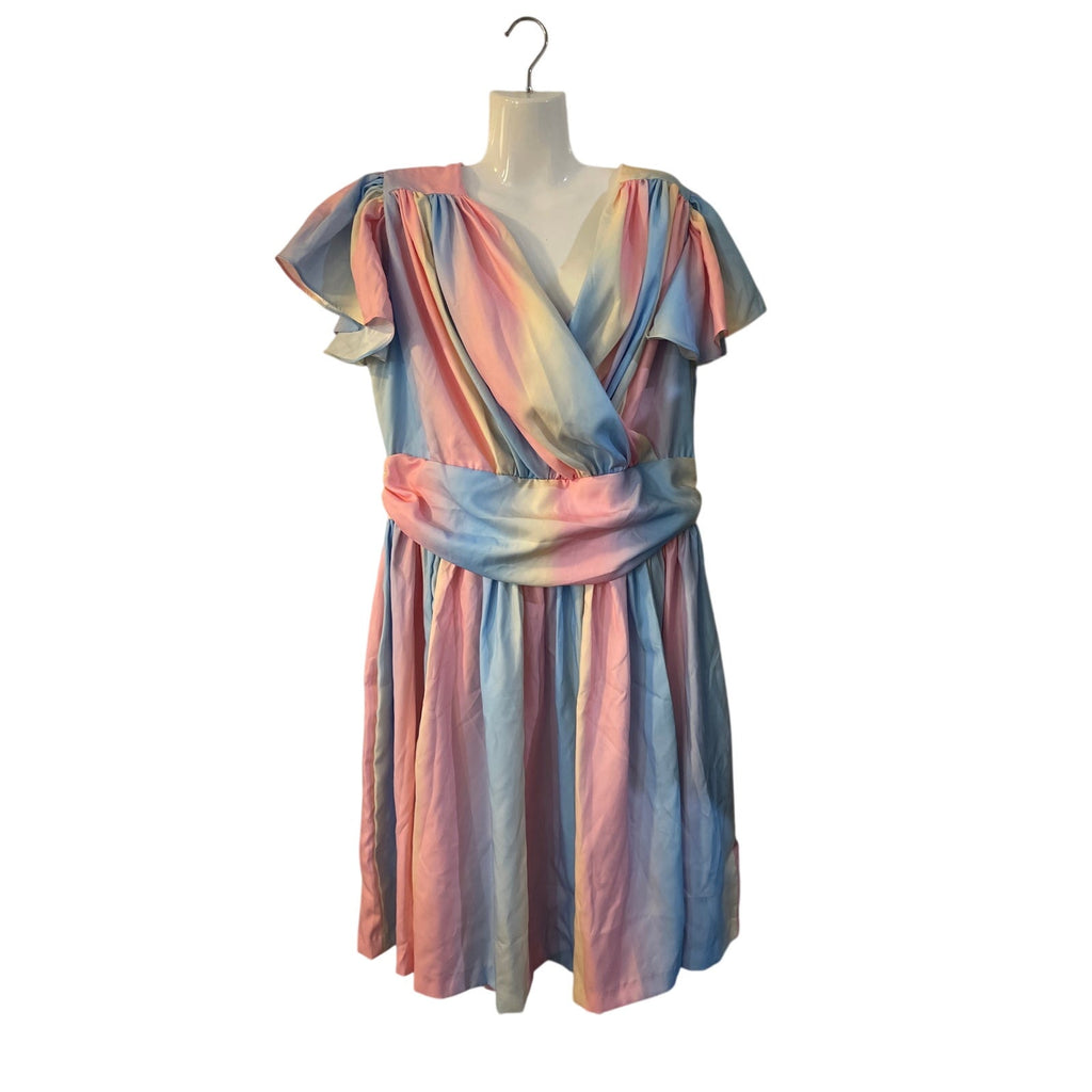 Magnolia Place Pastel Ombre Rainbow Flutter Sleeve Swing Dress SZ 3X Flowy NWT