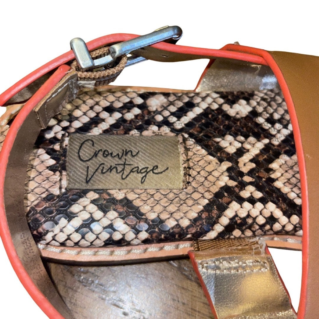 Crown Vintage Aaliya Sandals Brown Leather Snake-print Footbed size 6 Vacation