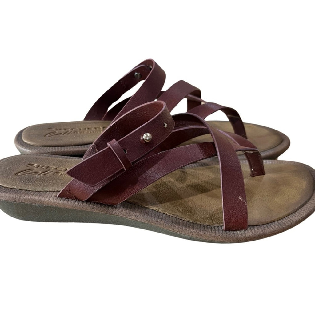 Skechers Cali Thong Brown Leather Women Strappy sandals Skch Luxe Foam