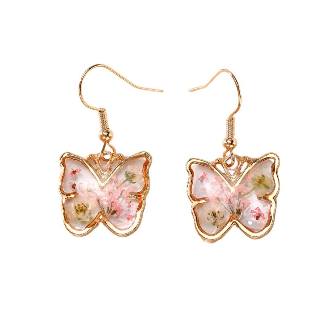 Transparent Heart resin blue flower earrings