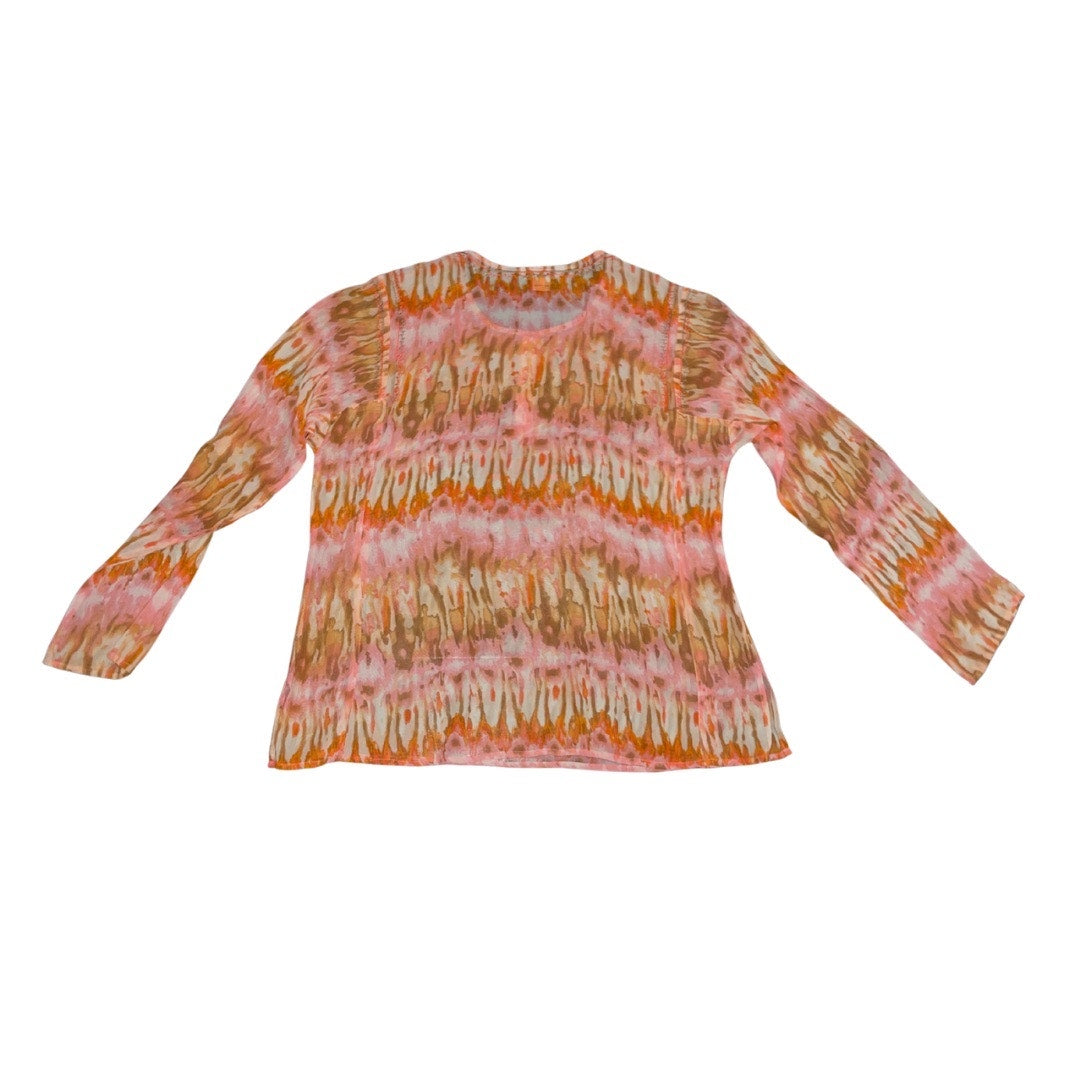 Sundance Women's 100% Silk Blouse Orange Pink Tie-Dye Boho Top Size PL