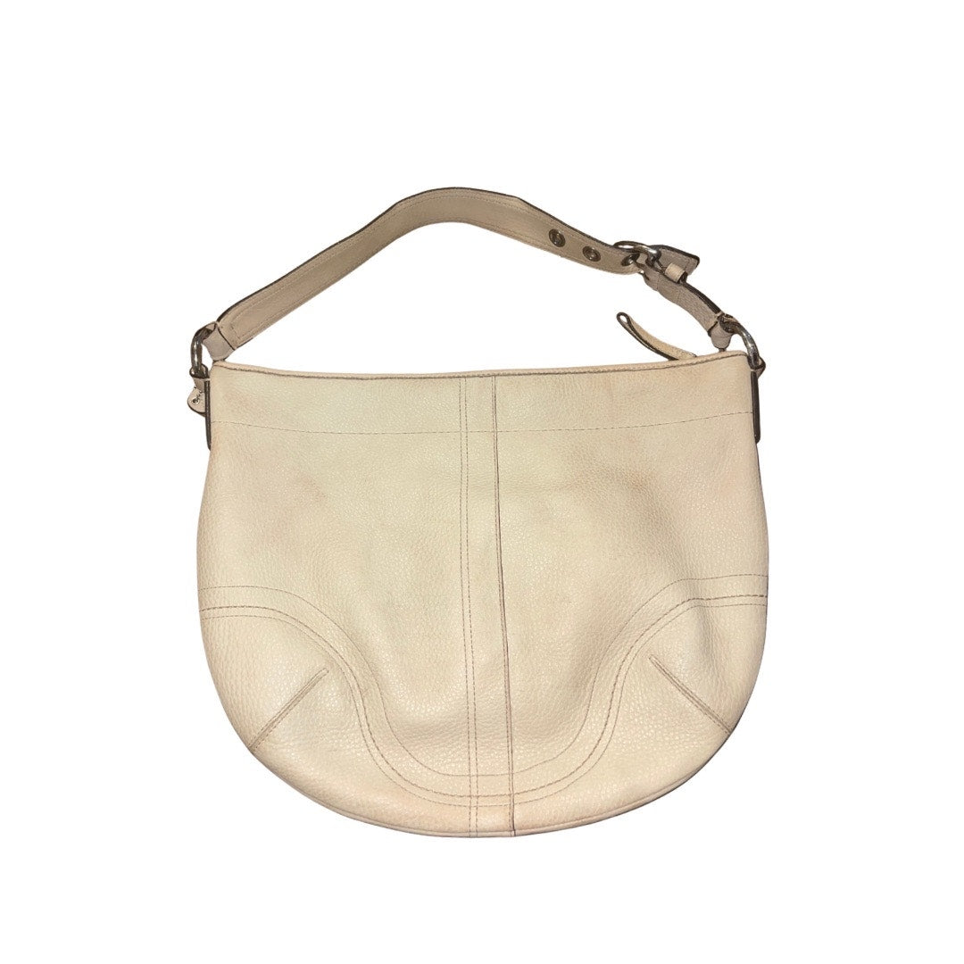 Coach Vintage Y2K Hobo Shoulder Handbag Moon Shaped Ivory Pebble Leather K0751