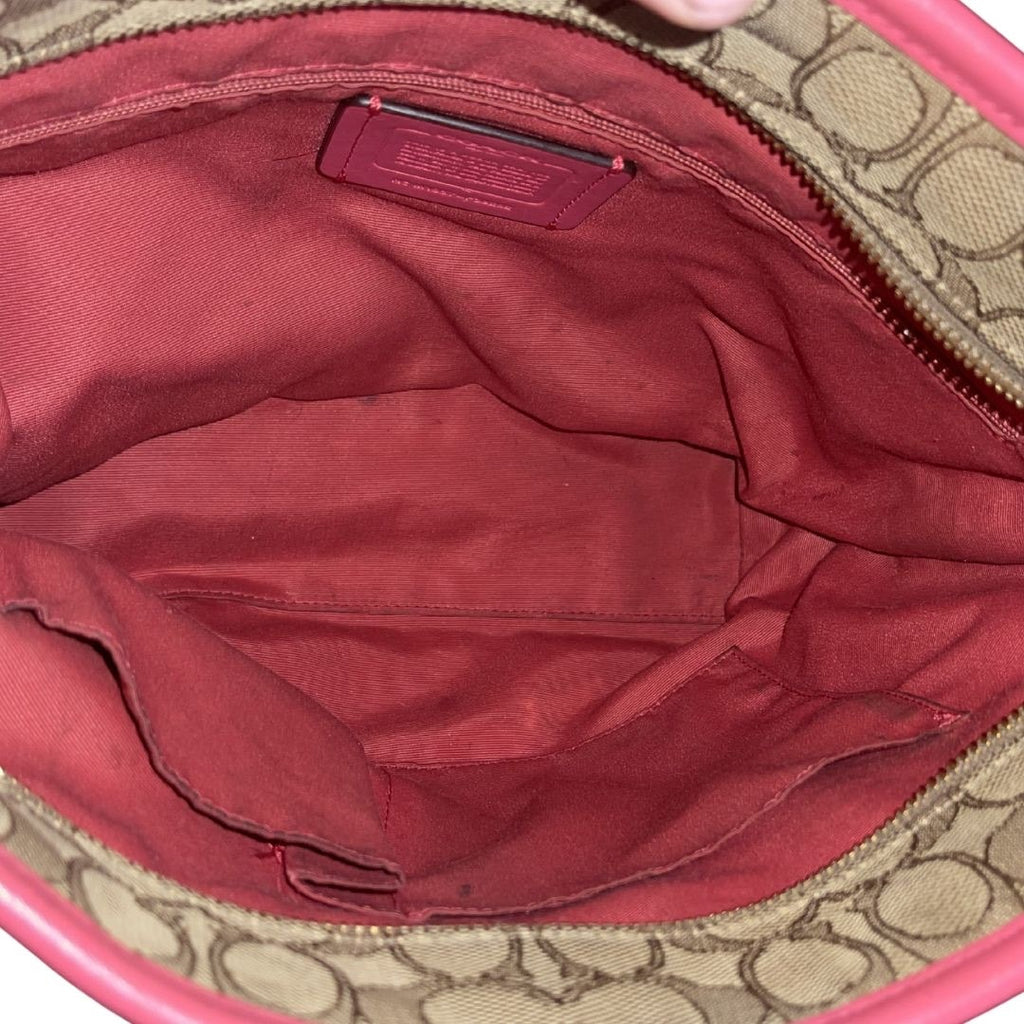 Coach Outline Signature Zip Top Tote Shoulder Bag Pink Leather Trim F58282 Y2K