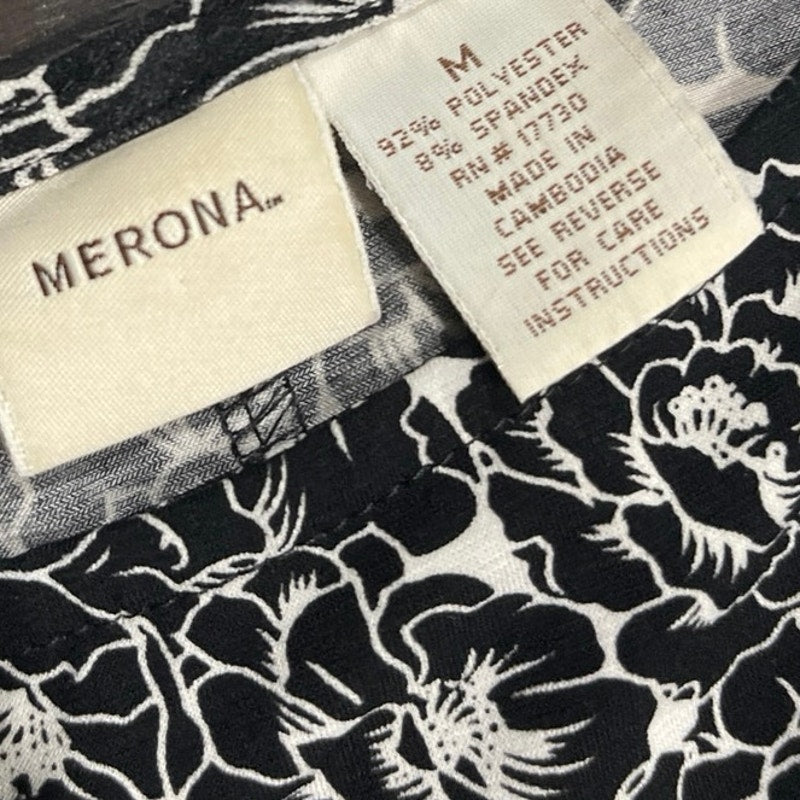 Merona Black White Floral Sleeveless Classic Shift Dress SZ Medium Brunch Casual