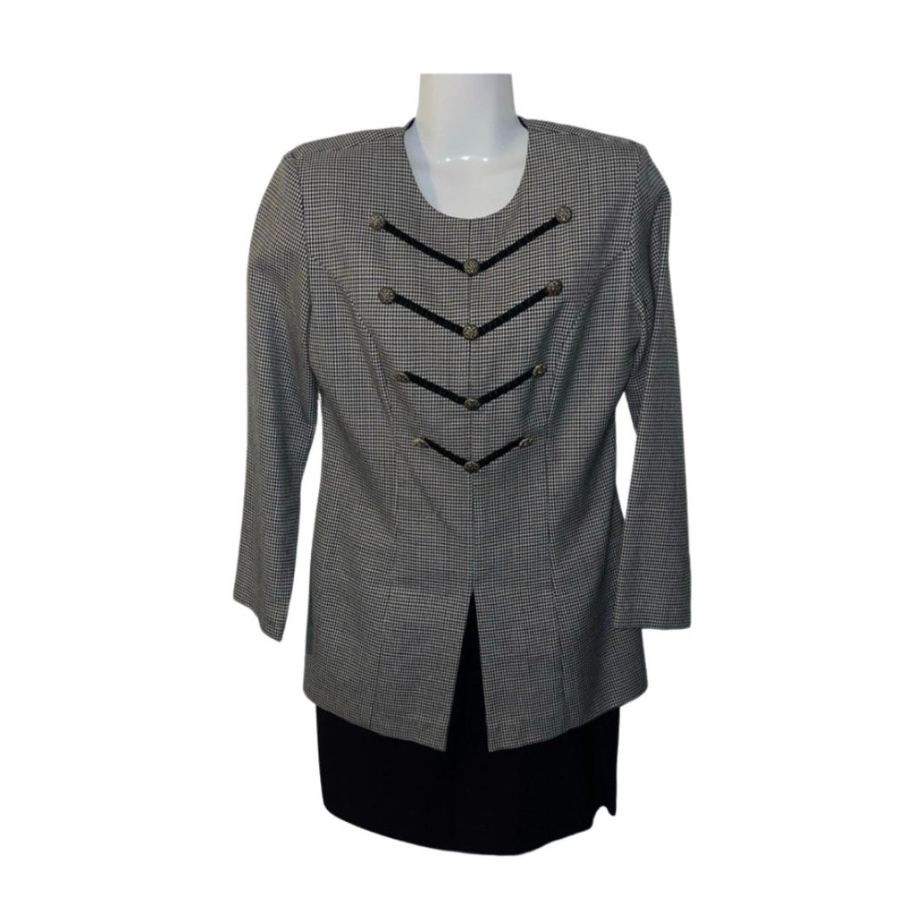 Vintage Positive Attitude Houndstooth Suit Velvet V Dessing Dress Size 6