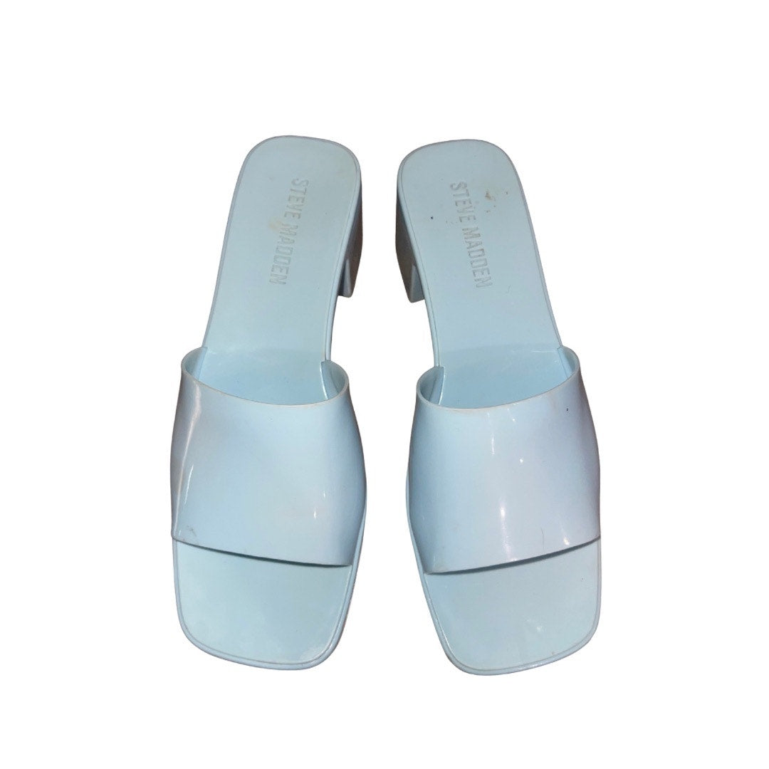 Steve Madden "Harlin" Jelly Block Heel Sandals Sky Blue Size 8 Open Toe Platform