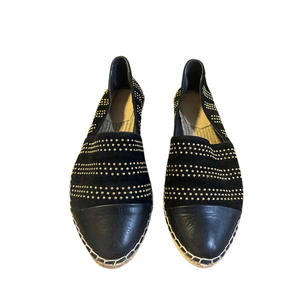 Loeffler Randall Mara Gold Studded Suede Espadrille Flats SZ 7.5 Edgy Boho