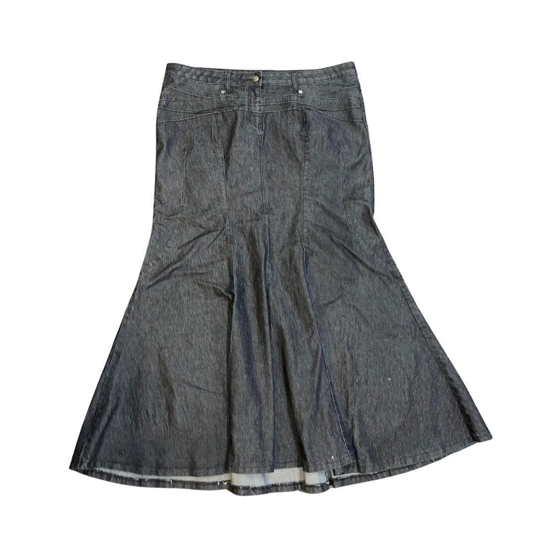 Bisou Bisou Denim Black Stretch Mermaid Maxi Skirt 16 Western Boho Retro VTG 90s