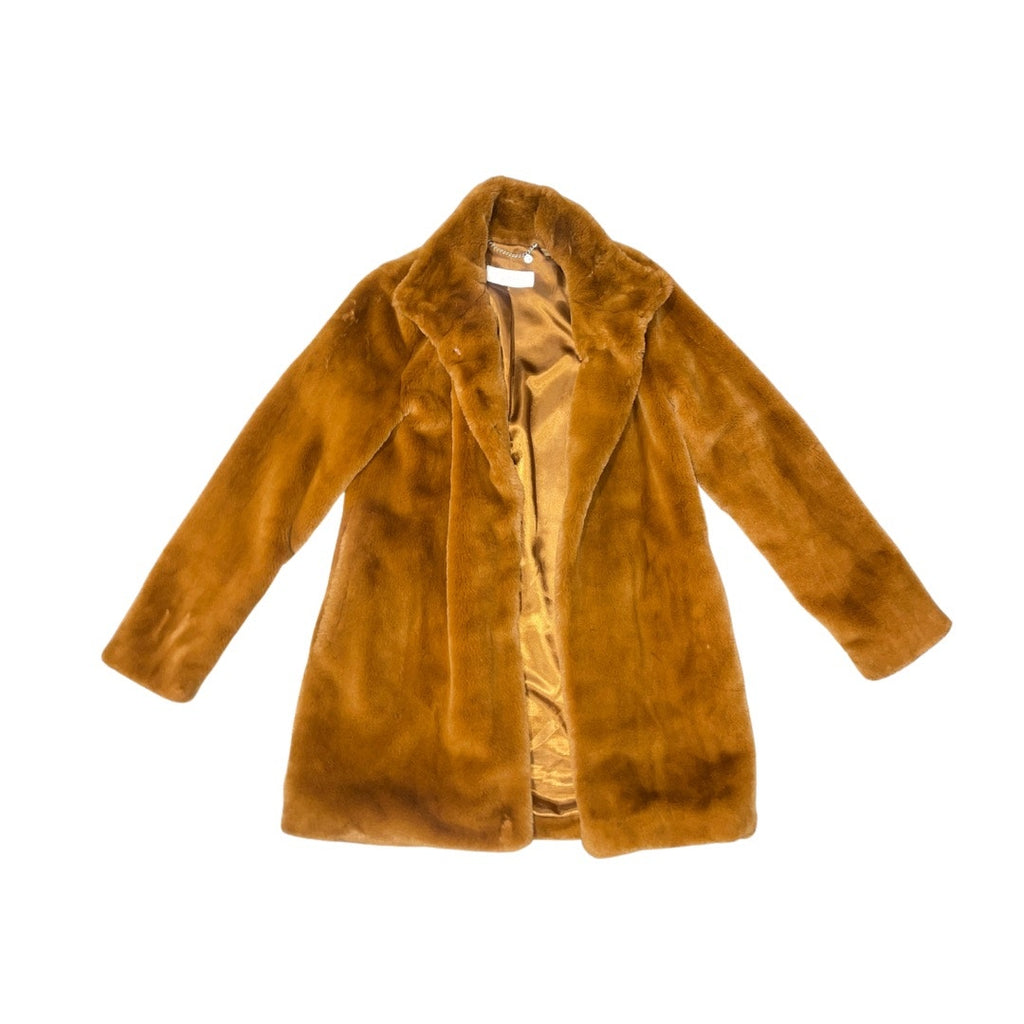 Calvin Klein Stand Collar Brown Faux Fur Coat Jacket - unique find Size XS