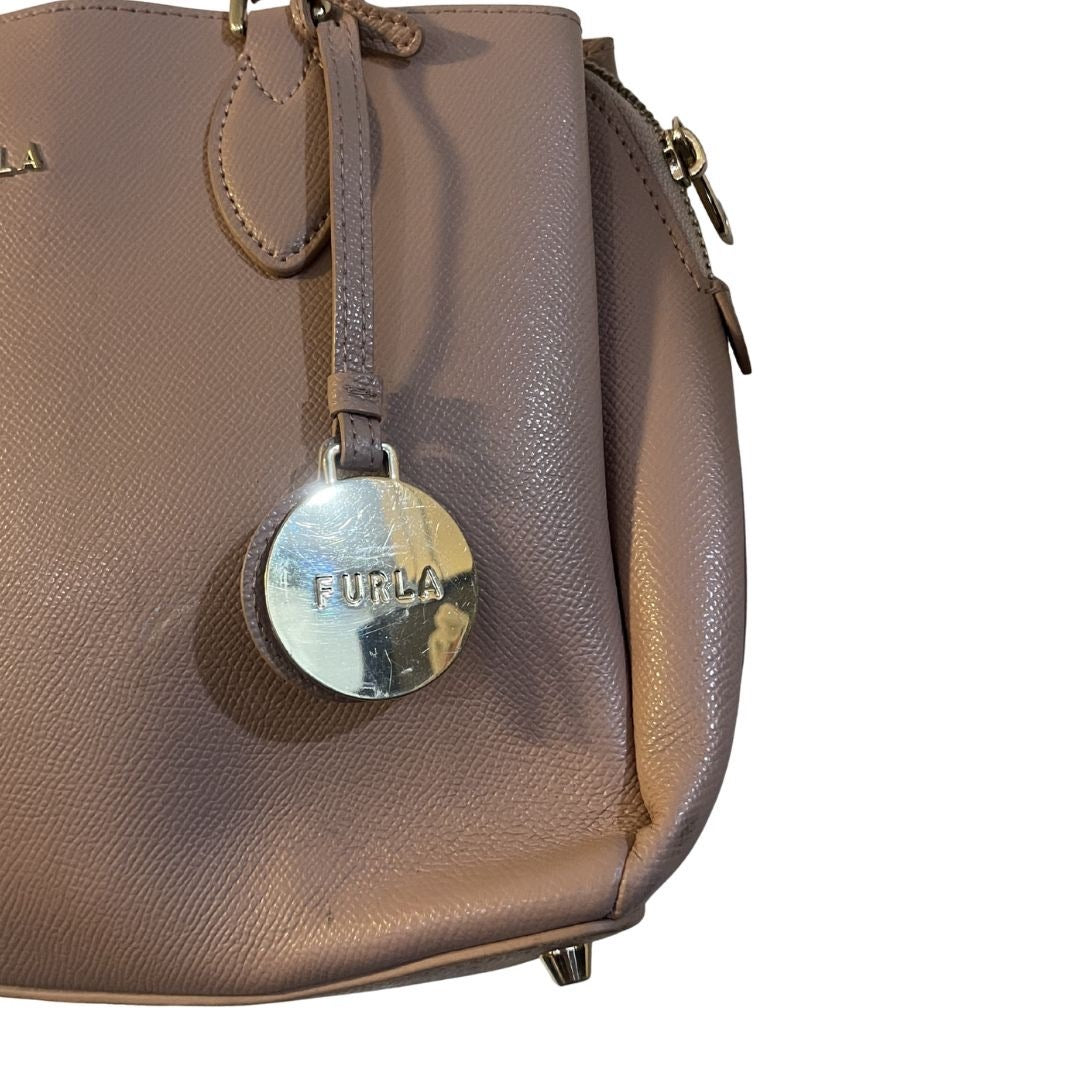 Furla Small Satchel Grain Leather Top Handle Multiple Compartments Classic Chic