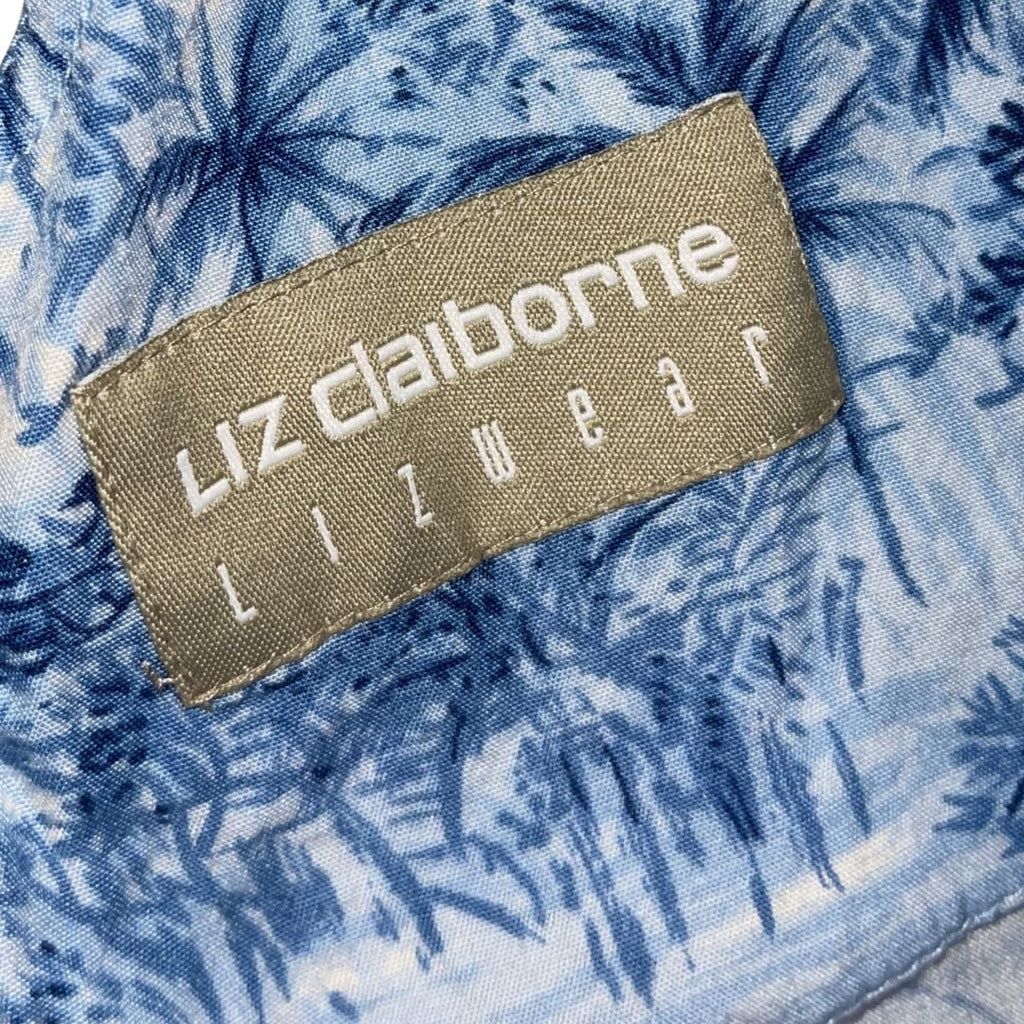 Liz Claiborne Blue V-Neck Sheath Dress Floral Hawaiian Tropical Vintage 90s