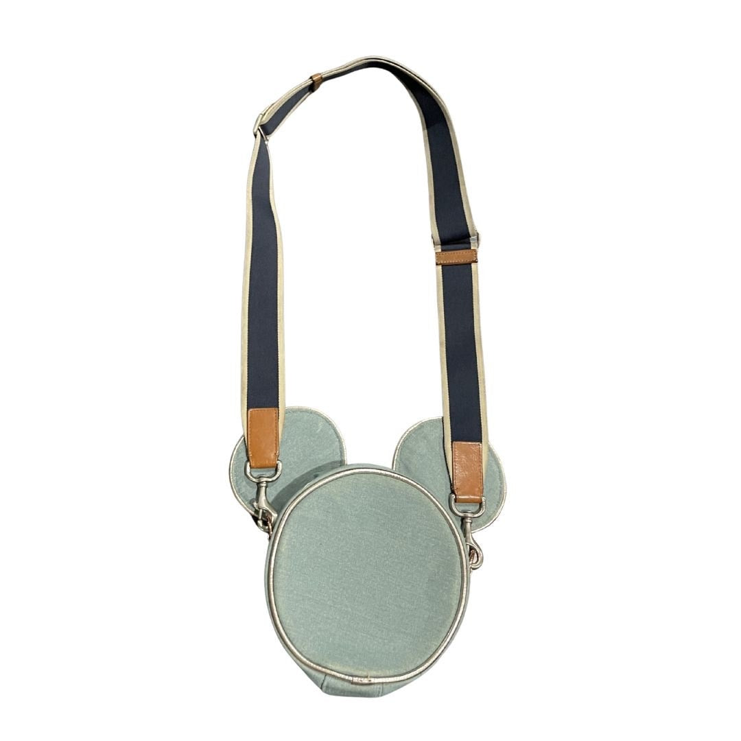 Disney Parks Denim Mickey Mouse Icon Quilted Pin Trading Crossbody Bag Purse
