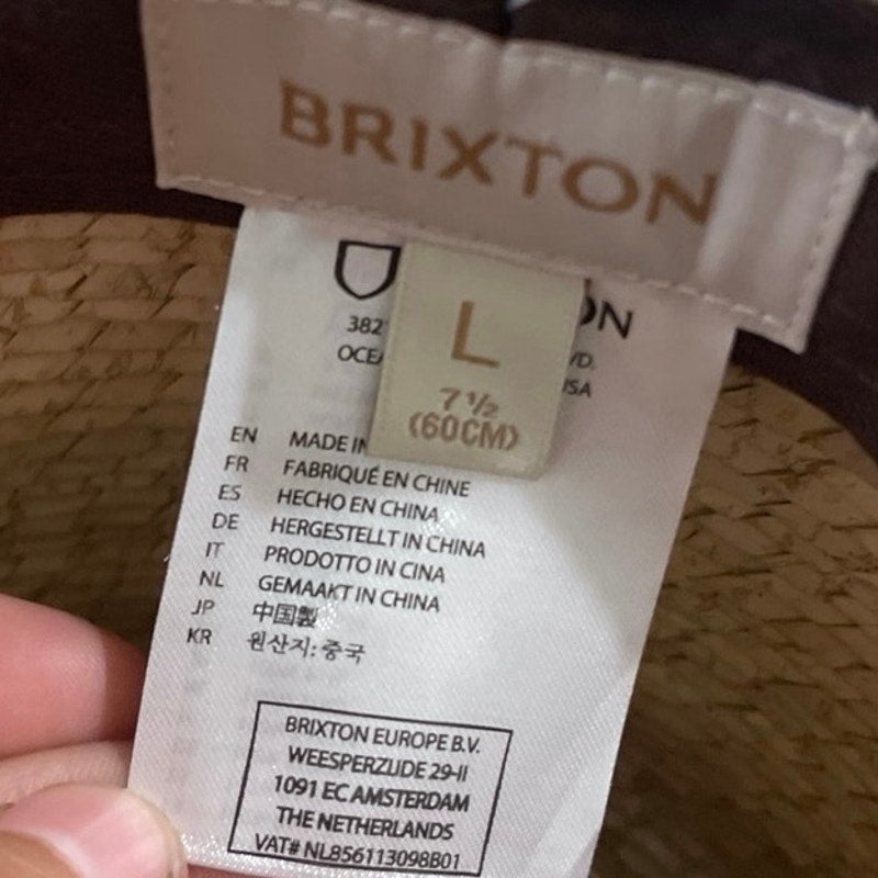 Brixton Leigh 100% Straw Fedora Natural L (7.5) Adjustable Vacation Beach Sunhat