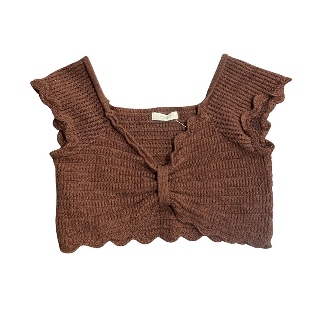 Active USA Cropped Knit Front Tie Knot Top Scallop Trim Size Large Y2K Coachella