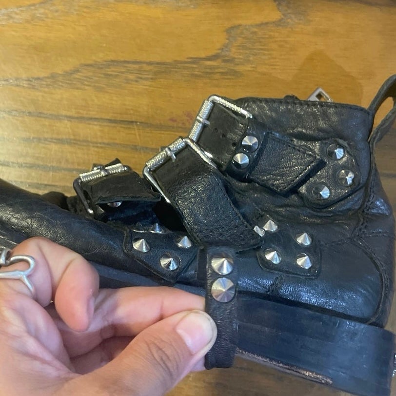 Zadig & Voltaire Paris Laureen Spike Black Leather Ankle Biker Boots SZ 6.5 (37)