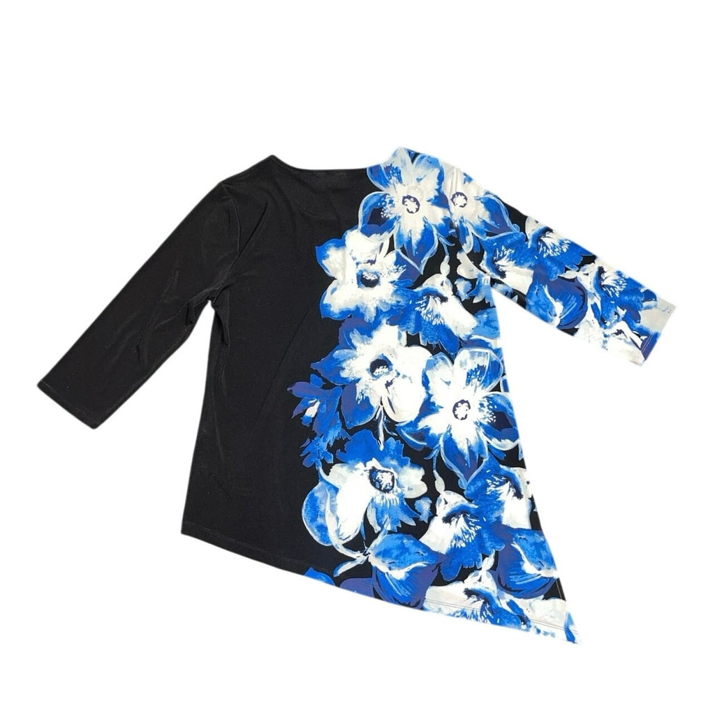 Chico's Asymmetrical Flower Design Blouse SIze 1 Medium Career Office Casual