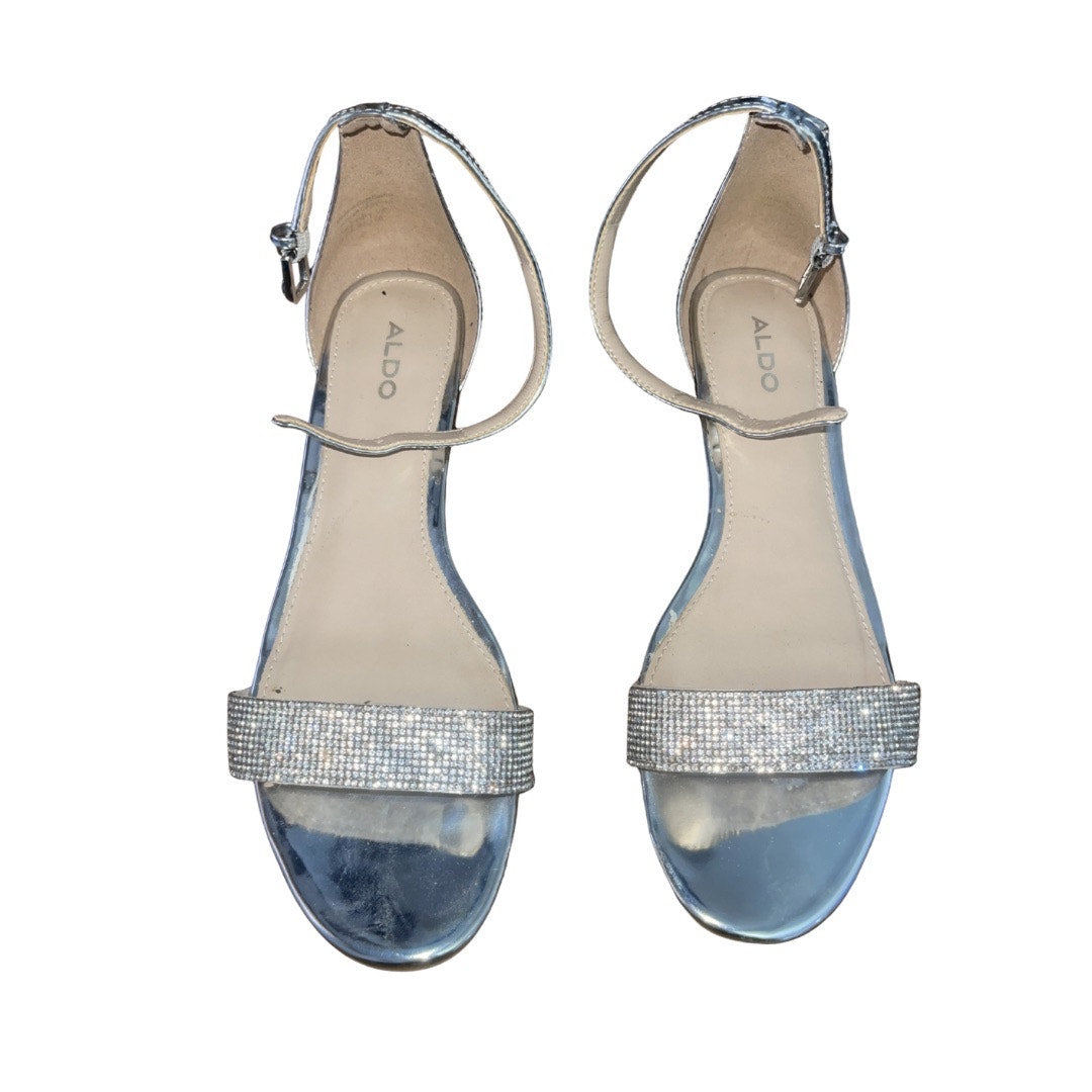 Aldo Kerina Mini Wedge Silver Rhinestone Sparkler Sandal Shoes Size 8.5 Dressy