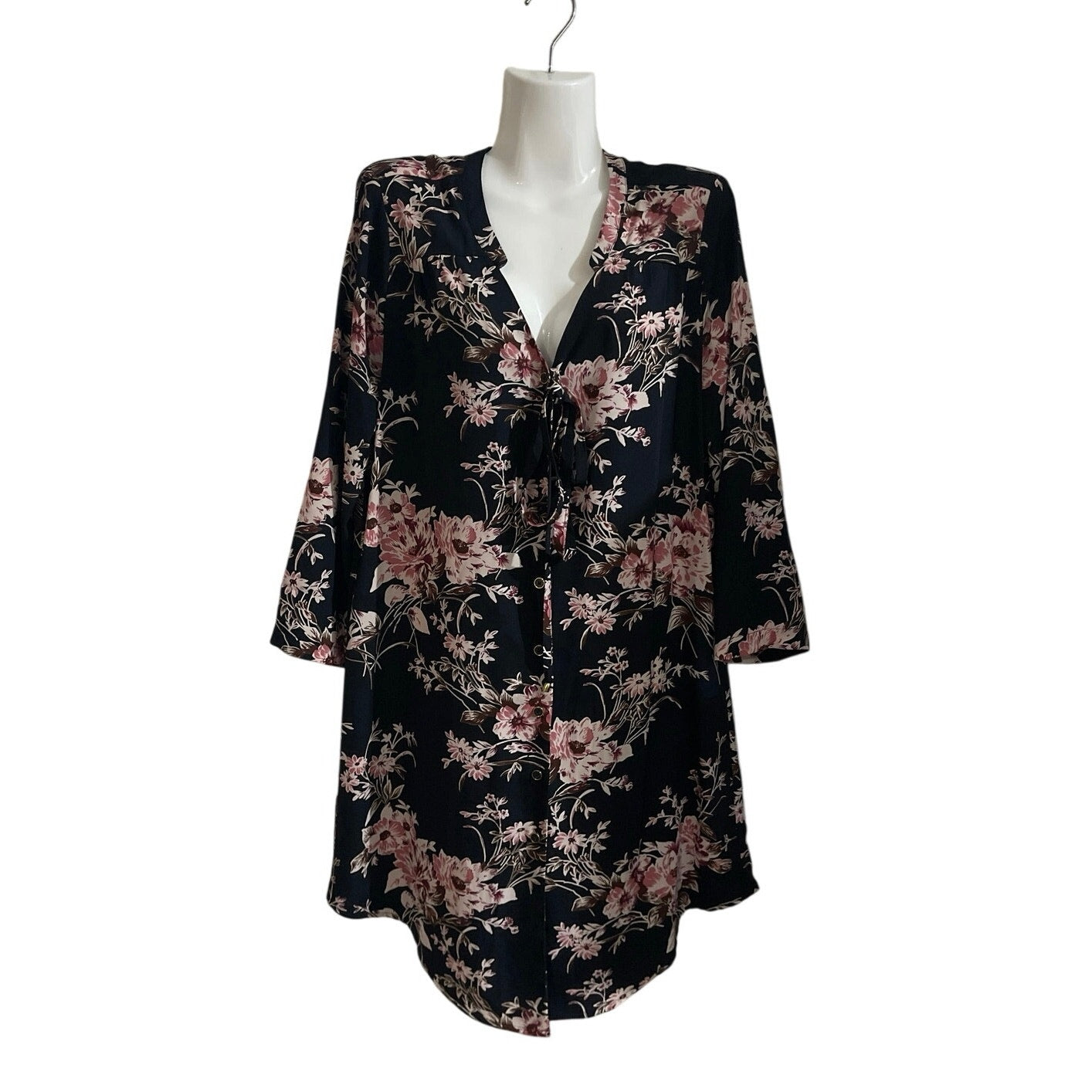 41 Hawthorn Long Sleeve Button Up Floral Shirt Dress Tie Waist M Botanical Boho