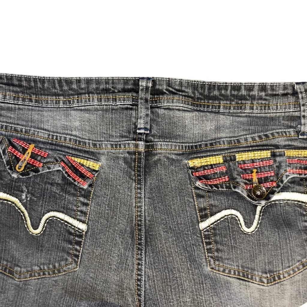 Faded Glory Stretch Straight Denim Jeans Black Wash Embroider Pockets Size 14