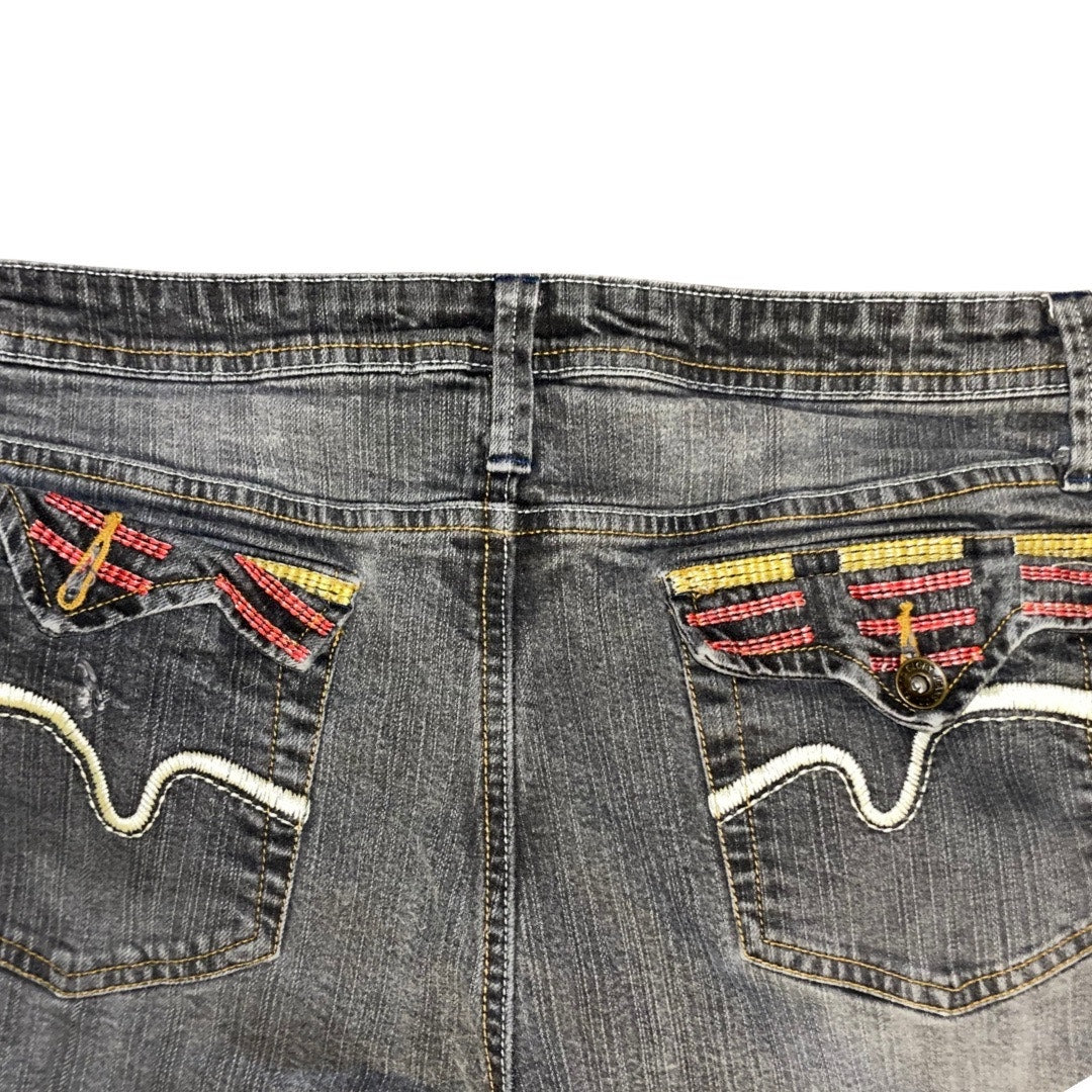 Faded Glory Stretch Straight Denim Jeans Black Wash Embroider Pockets Size 14