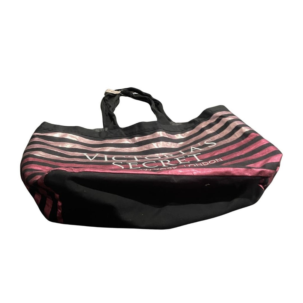 Victoria's Secret Metallic Striped Tote Bag Travel Weekender Carry All Y2K NWT