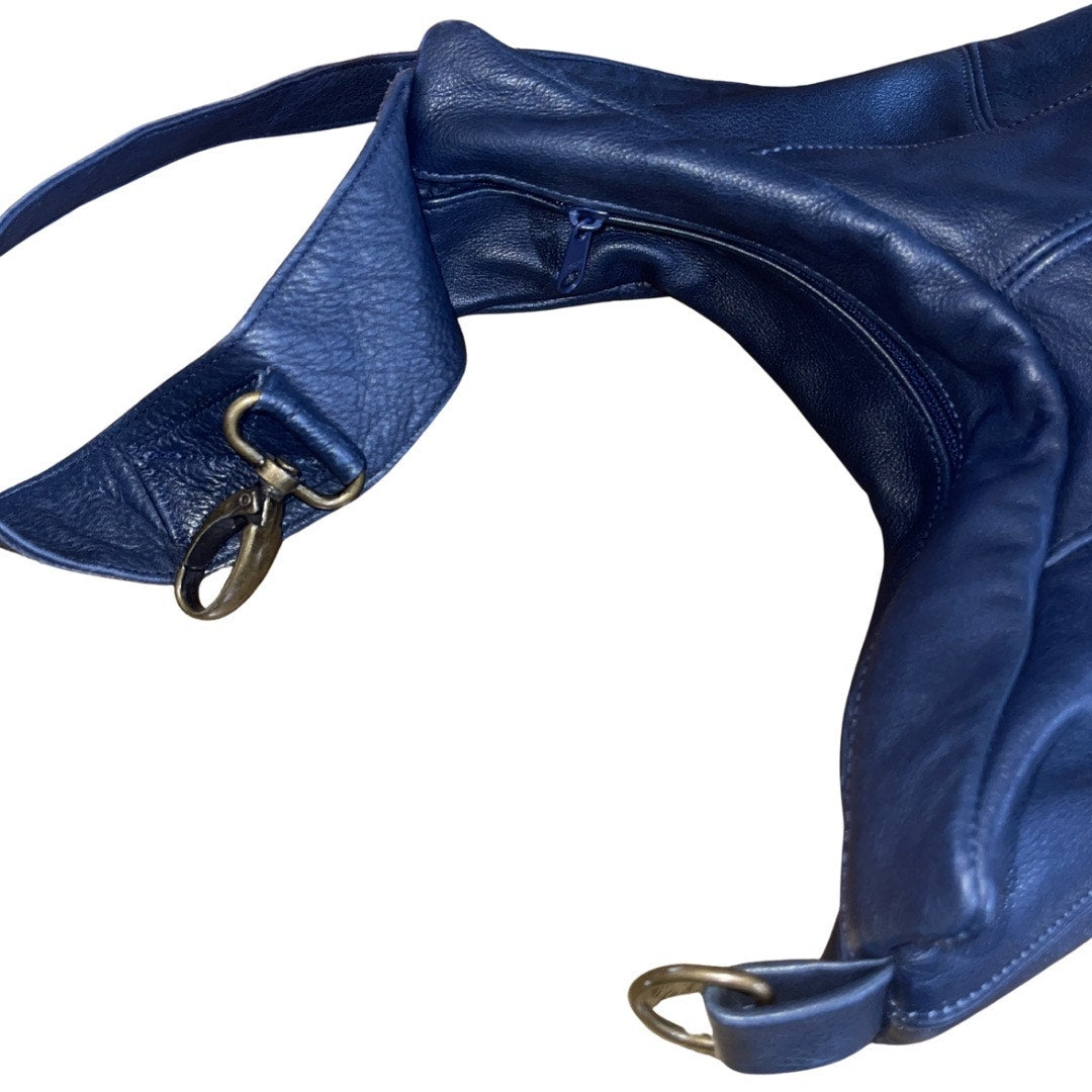 Blue Leather Comfort Carry all Single Strap Sling Bag Purse Indie Boho