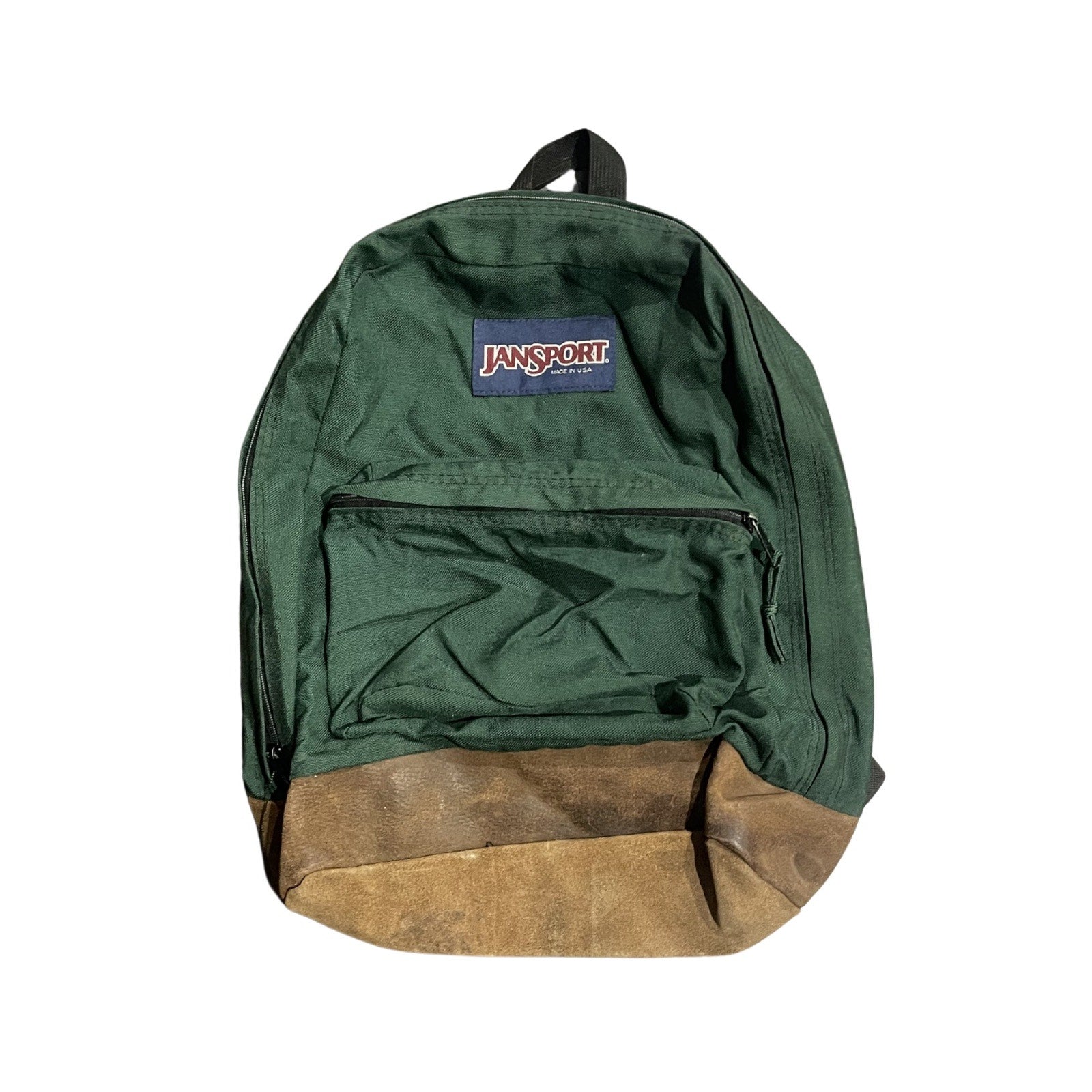 Jansport Backpack Forest Green Canvas Suede Bottom Classic School Vintage 90s