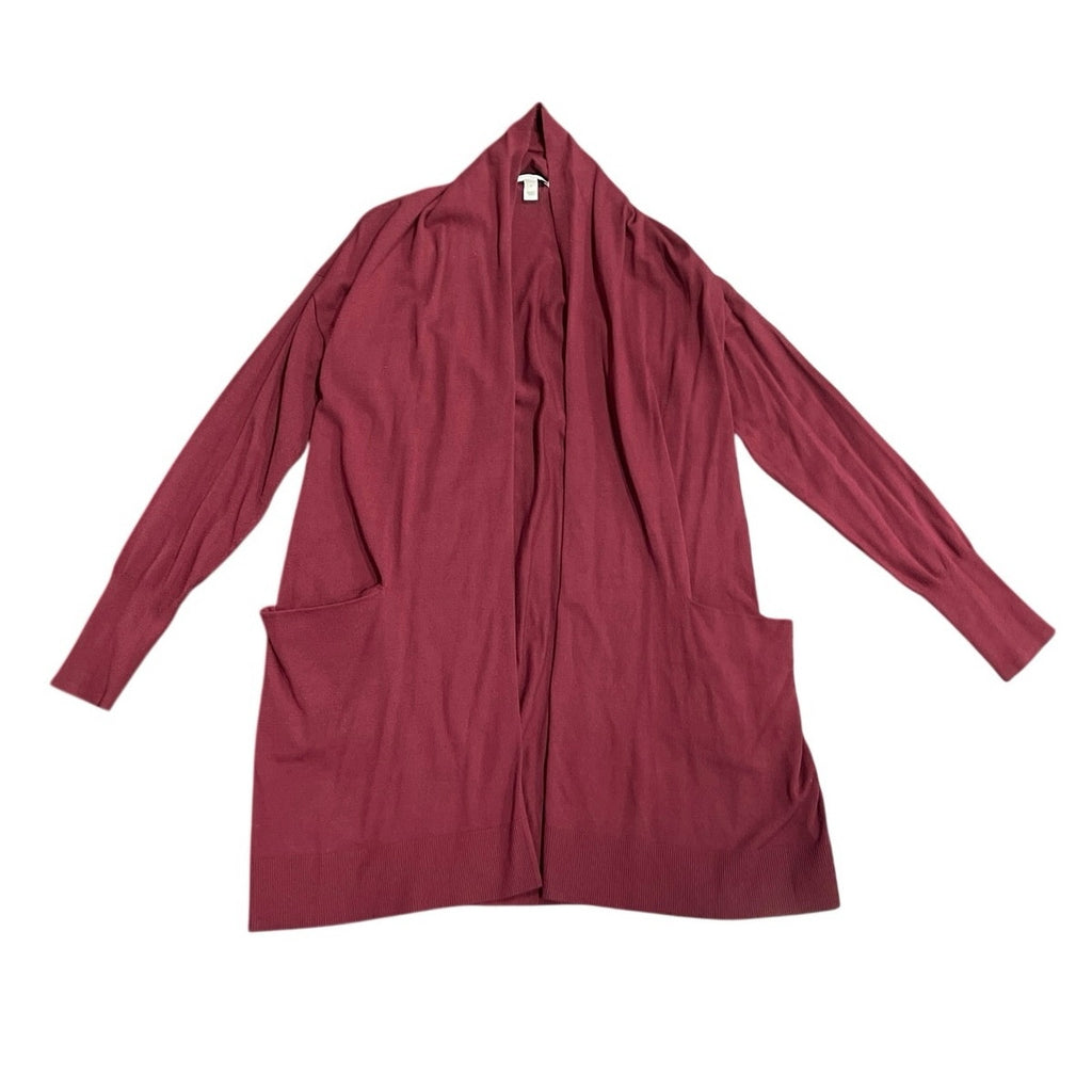 Daily Ritual Burgundy Open Front Cardigan Sweater Size Medium Pockets Casual NWT