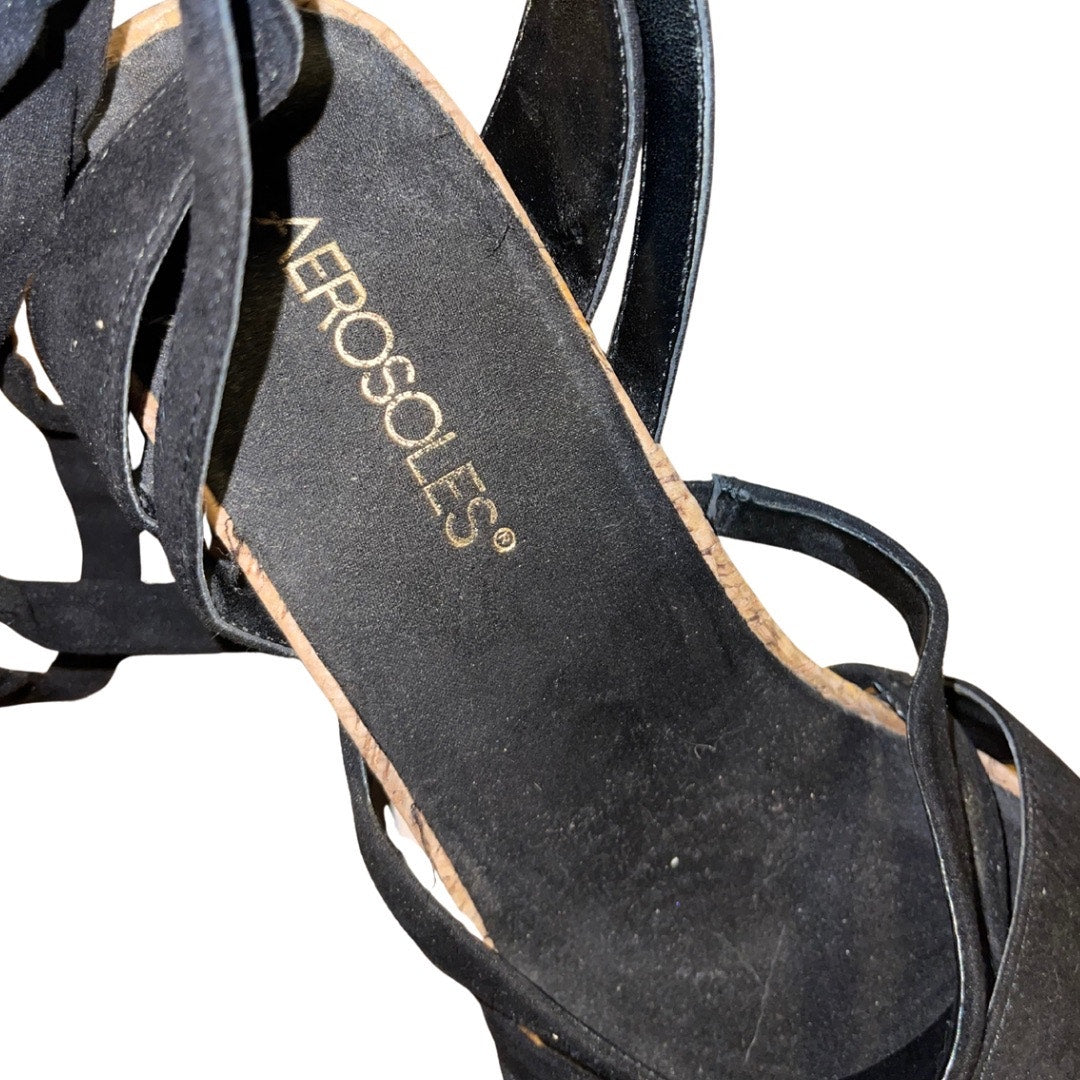 Aerosoles Lilac Plush Cork Wedge Tie Ankle Sandals Open Toe Size 9