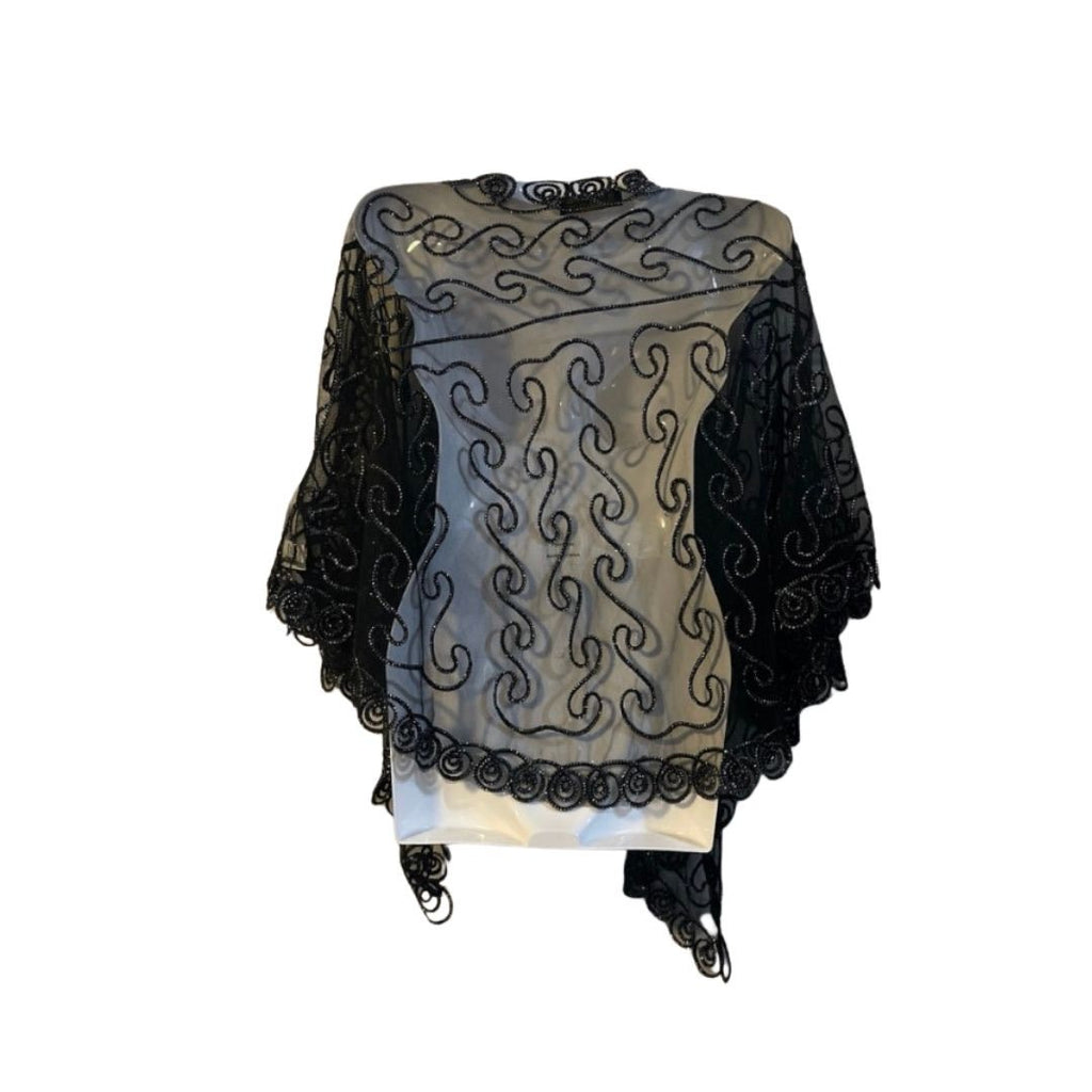 Black Sheer Embroidered Mesh Open Front Cardigan SZ M Batwings Witchy Whimsigoth