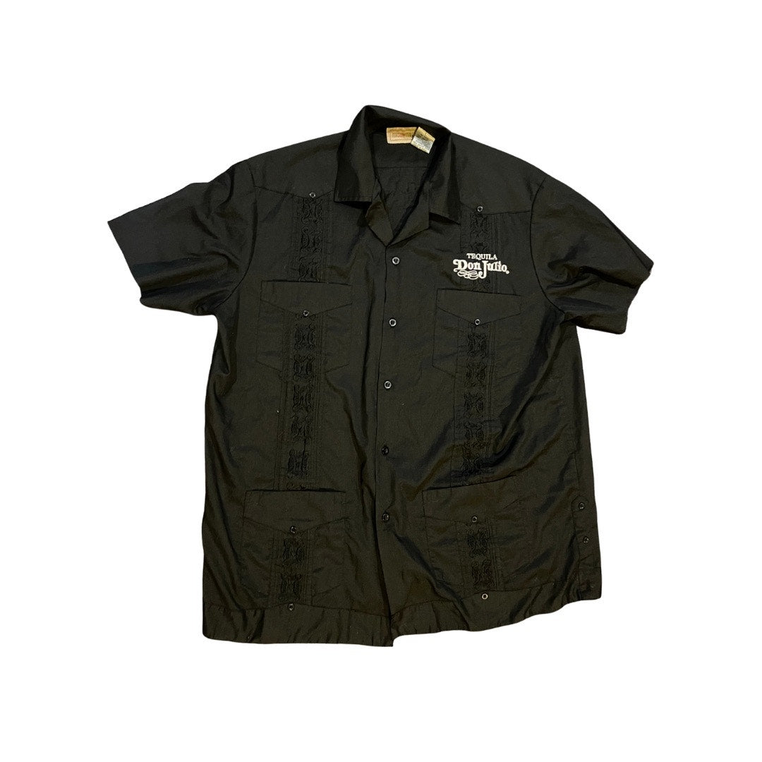 Don Julio Tequila Guayabera Short Sleeve Black Button Up Shirt Size Large Mexico