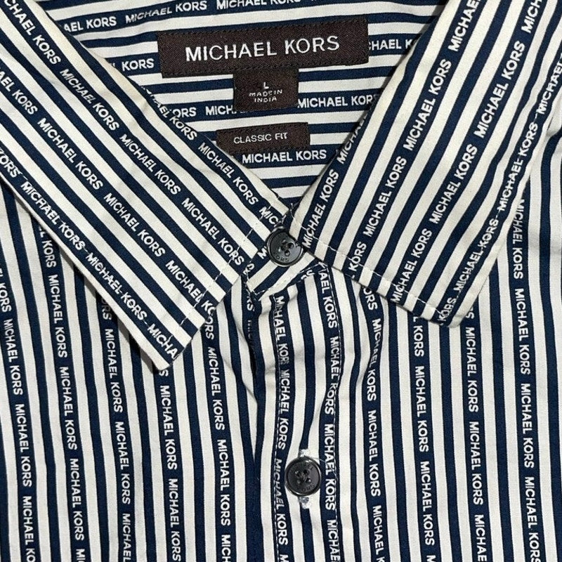 Michael Kors Long Sleeve Striped with logo button up dress shirt Classic Fit