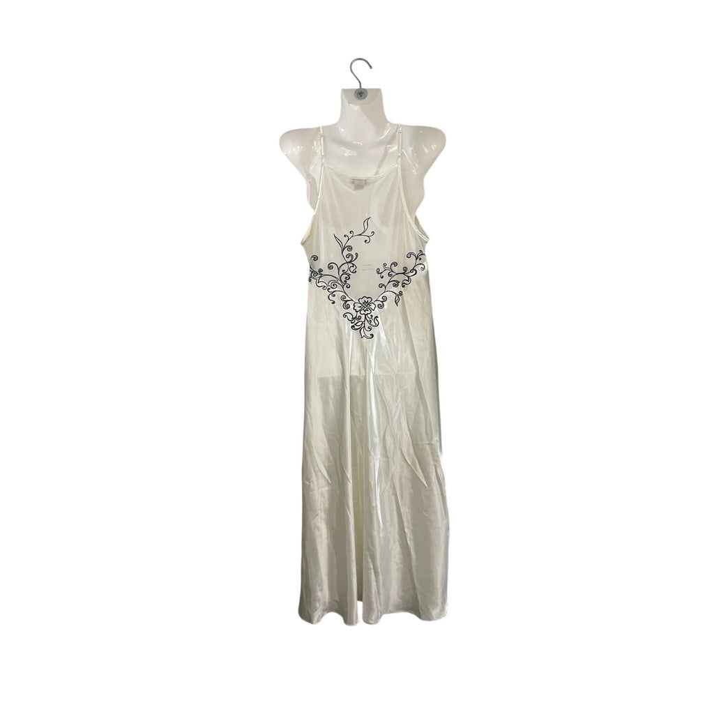Vintage Jones New York Embroidered Slip Dress NightGown SZ L Y2K 90s Drape Flowy