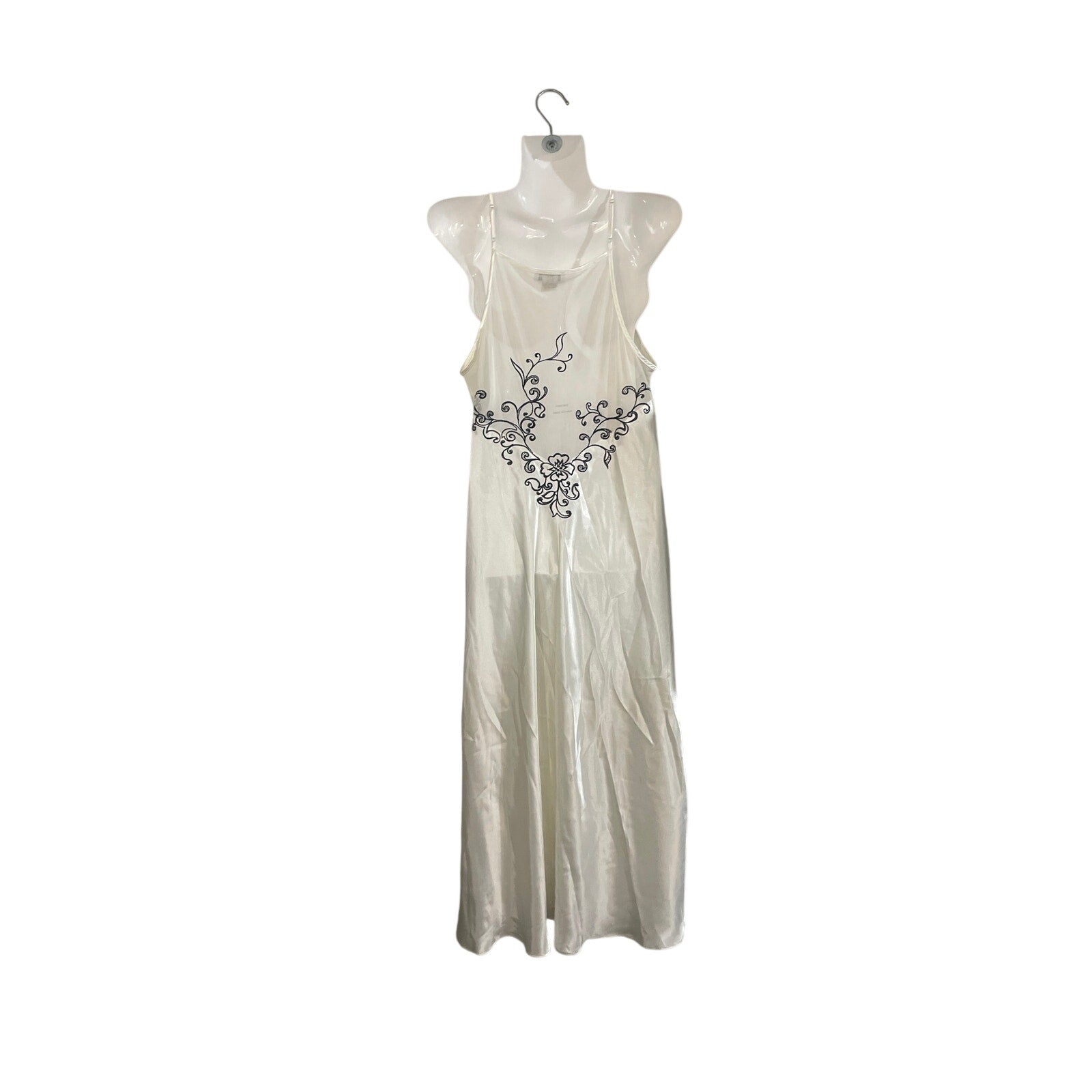 Vintage Jones New York Embroidered Slip Dress NightGown SZ L Y2K 90s Drape Flowy