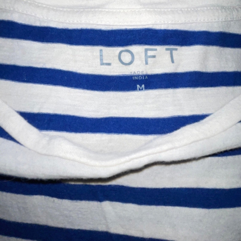 Loft Blue White Striped Long Sleeve Shirt Embroider Merci Harbor Nautical Paris