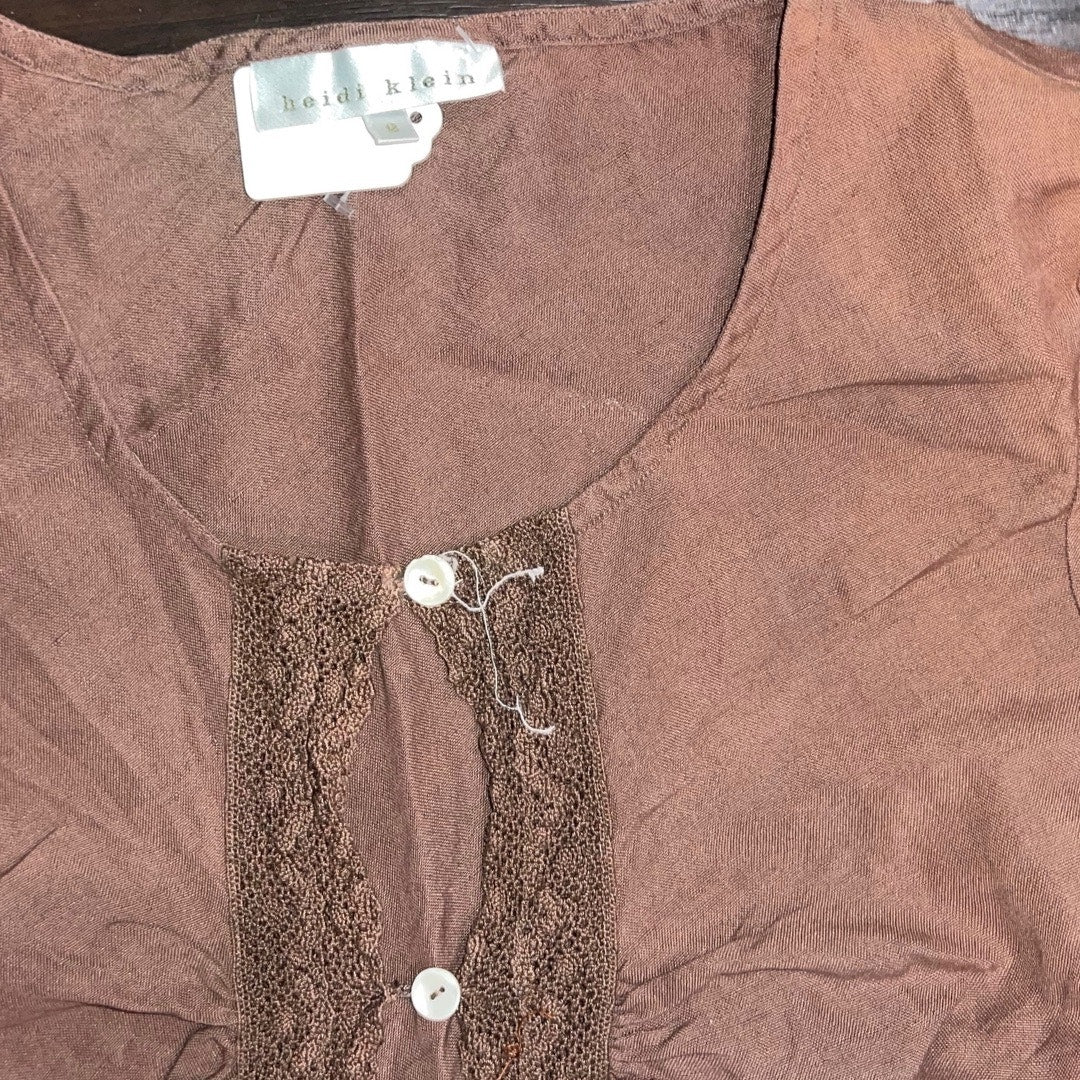 Heidi Klein Designer 100% Linen Brown Maxi Side Slit Dress SZ 2 Vacation Casual