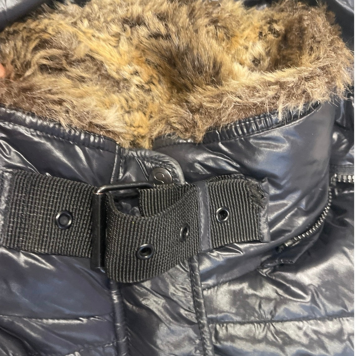 S13 Chelsea Faux Fur Trim Hooded Quilted Down Puffer Coat Jacket SZ S Winter