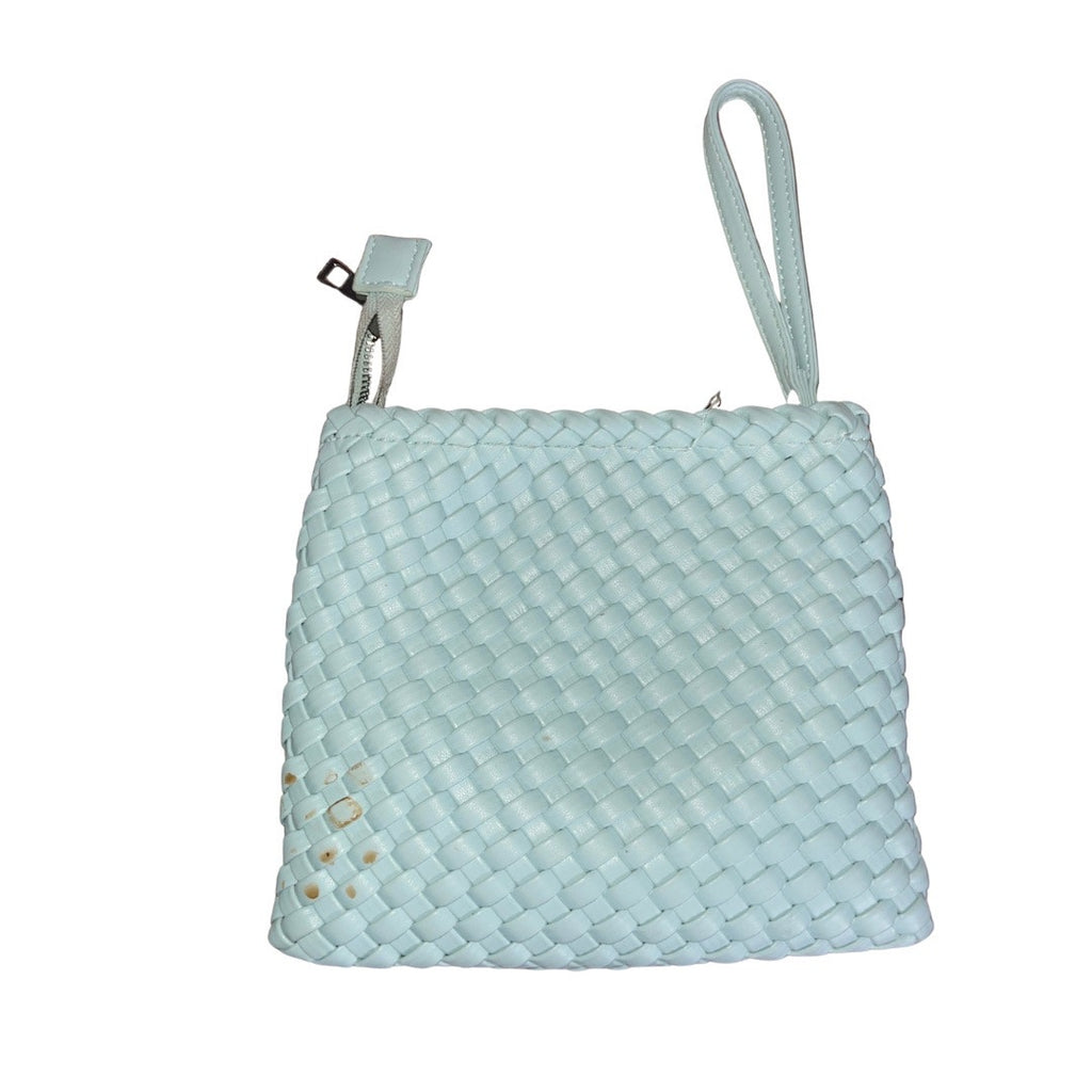 Rachel Zoe Aqua Woven Blue Hobo Shoulder Bag with matching pouch vegan leather