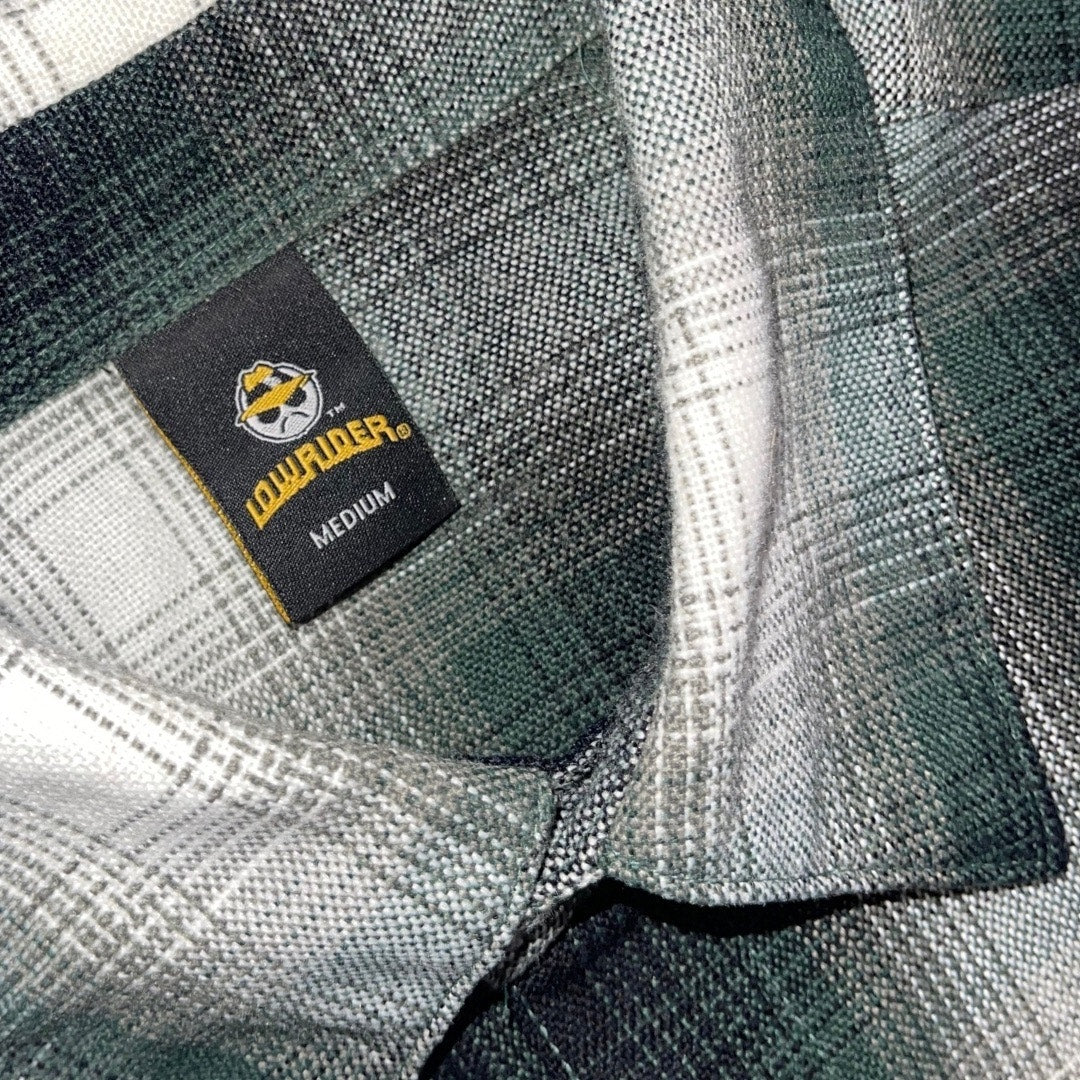 Lowrider Short Sleeve Black Plaid Button Up Size Medium Chicano Cholo Old School