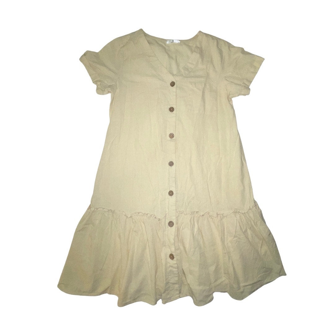 HOTOUCH Women Button Down Dress Ruffle Hem Short Sleeve Lagenlook Size M