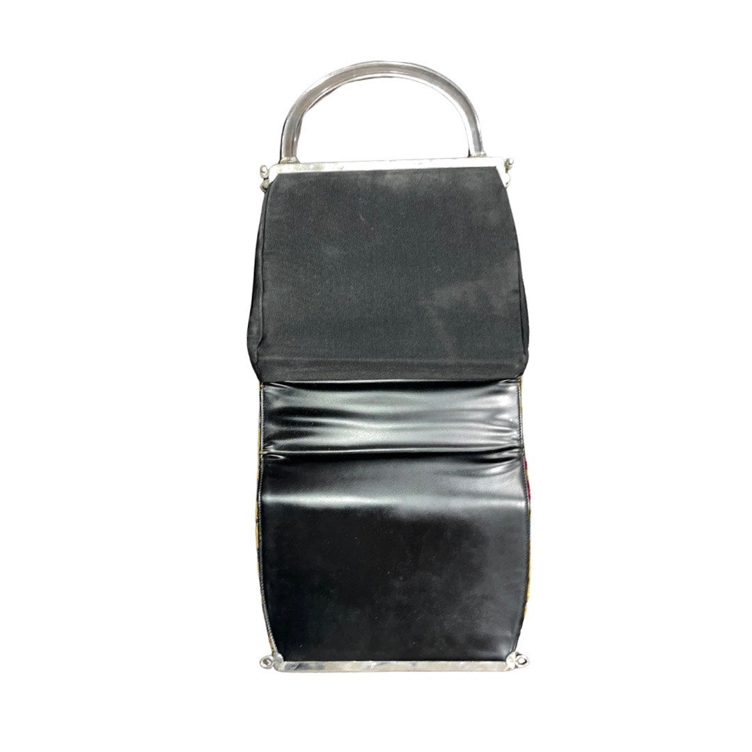 Vintage Tapestry Handbag Lucite Handle 1960s Convertible unclip frame Top Handle